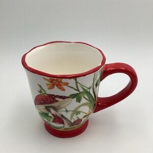 Cracker Barrel Mushroom & Floral Stoneware Mug 11 oz Multicolor